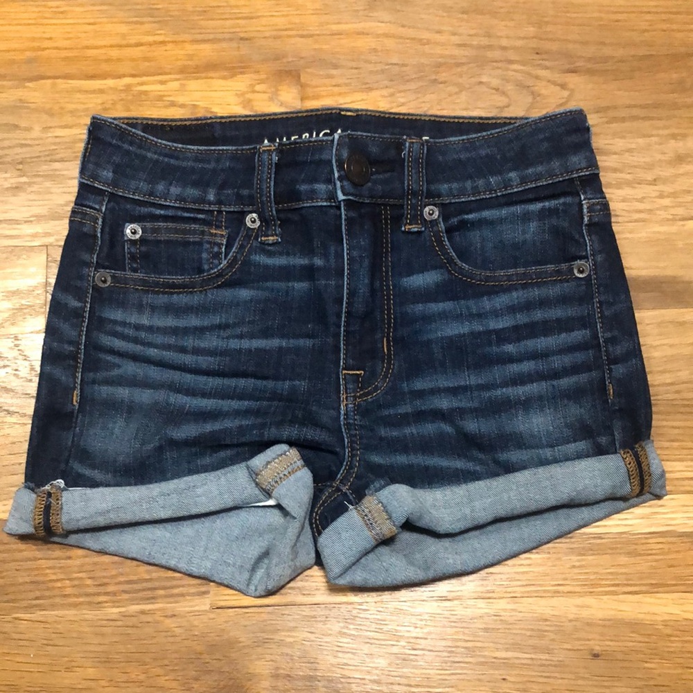 American Eagle hi-rise shortie jean shorts.